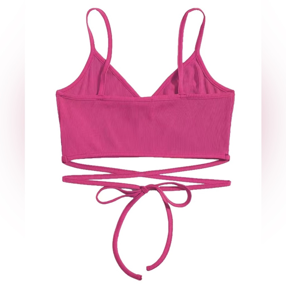 Barbie pink boutique balletcore Ribbed Crop Cami Tie Back festival top NWT 💕